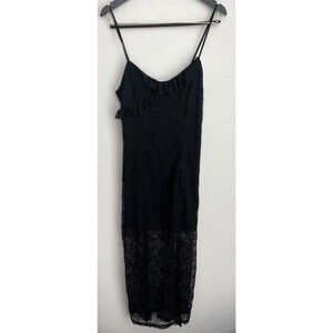 Black Floral Ruffle Lace Maxi Slip Empire Waist Dress Whimsigoth Fairy Grunge XS